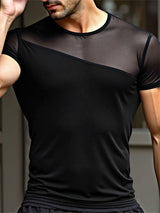 Mens Sheer Mesh Patchwork Short Sleeve T-Shirt SKUL13514
