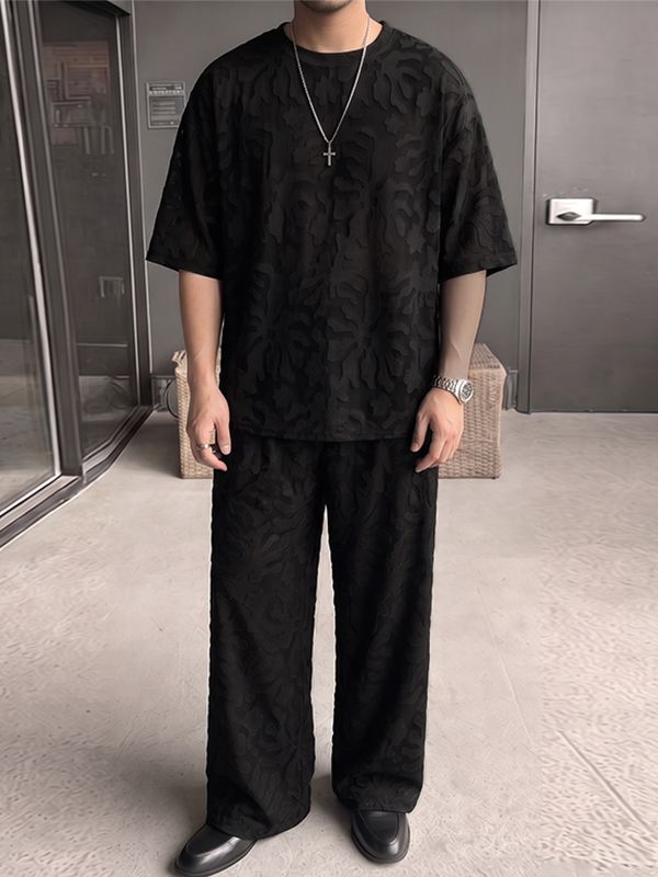 Men's Avant-Garde Sheer Burnout Pattern Oversized Two Pieces Outfit SKUL75696