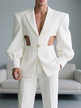 Men's Leather Buckle Side Cut Long Sleeve Blazer SKUL26926