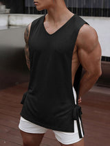 Men's Casual Streetwear Textured Open Side Split Tie Up Sleeveless Tank SKUL63644