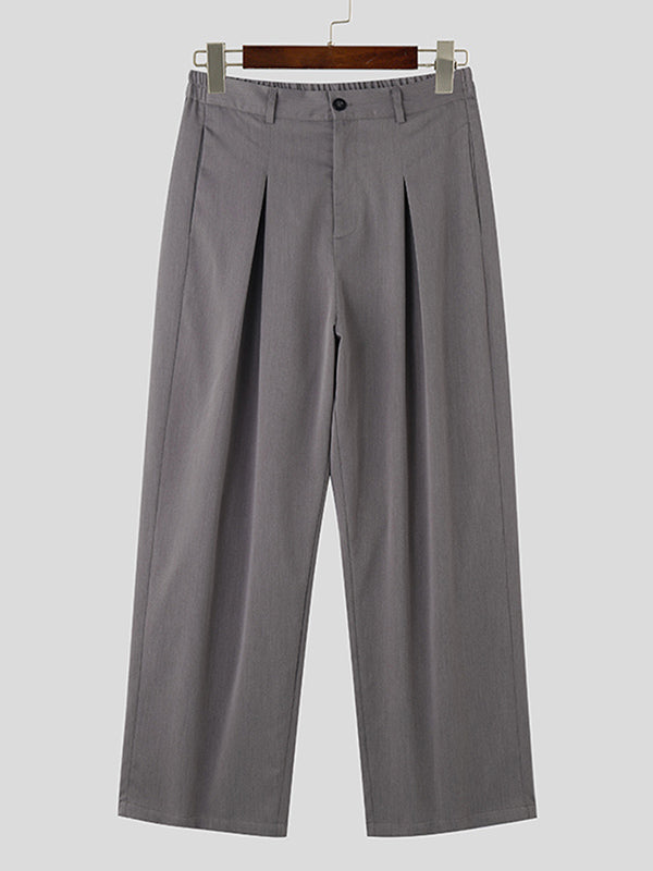 Mens Solid Pleated Casual Straight Pants SKUK40101