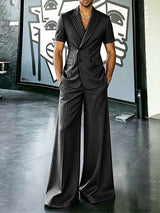 Men's Fashion Runway Pinstripe Double Breasted Two Pieces Outfit SKUL63179