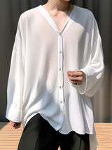 Mens Solid V-Neck High-low Hem Shirt SKUK54553