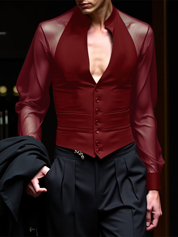 Mens Sheer Mesh Panel Long Sleeve Shirt SKUL03637