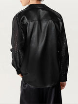 Mens Glitter Mesh Patchwork See Through Shirt SKUK46411