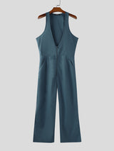 Men's Solid Color Casual Zip Sleeveless Jumpsuit SKUL24583