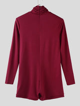 Men's Metal Buckle Knitted Long Sleeve Bodysuit SKUL39019