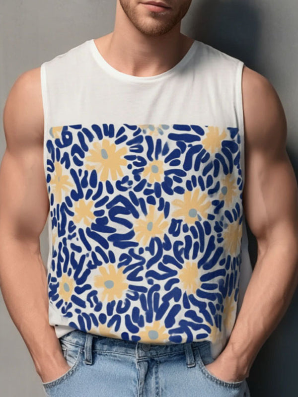 Men's Floral Print Colorblock Casual Tank SKUL22103