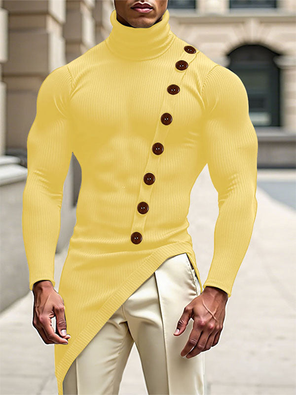 Men's Solid Color Irregular Hem Long Sleeve T-Shirt SKUL27439