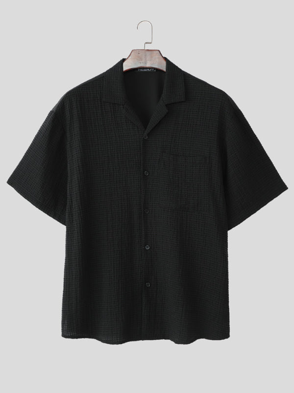 Mens Plaid Textured Short-Sleeve Shirt SKUL15390