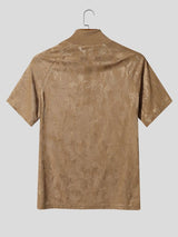 Men's Quiet Luxury Jacquard Floral Metal Quarter Zip Short Sleeve Mock Neck T-shirt SKUL83509