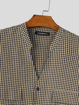 Men's Commute Micro-Houndstooth Deep-V Collarless Two Pieces Outfit SKUL79521