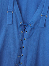 Men's Cut-Out Drawstring Eyelet Long Sleeve Shirt SKUL38657