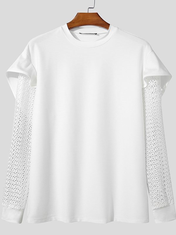 Men's Deconstructed Sheer Mesh Long Sleeve Sweatshirt SKUL46202