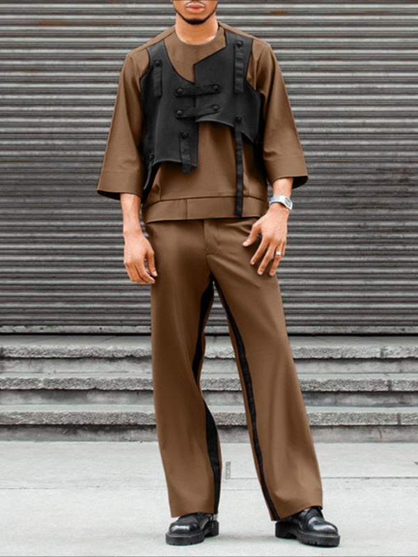 Men's Deconstructed Color Block Patchwork Two Pieces Outfit SKUL45387