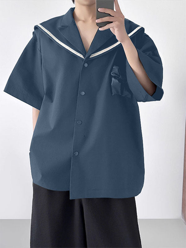 Men's Bow Patchwork Half Sleeve Shirt SKUL27006