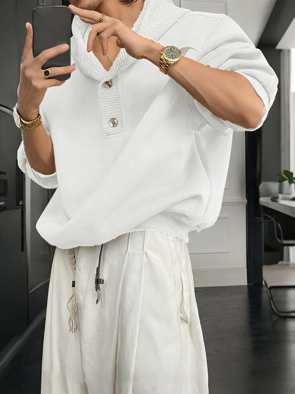 Men's Solid Knit Loose Versatile Long Sleeve Sweatshirt SKUL33889