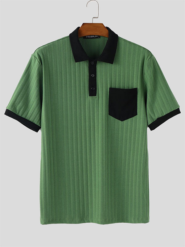 Mens Colorblock Textured Knit Short Sleeve Shirt SKUL16179