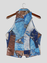 Men's Vintage Patchwork Print Lapel Collar Button Up Waistcoat SKUL69518