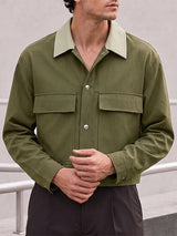 Men's Clean-Fit Casual Daily Commute Contrast Collar Dual Flap Pocket Cropped Jacket SKUL77322