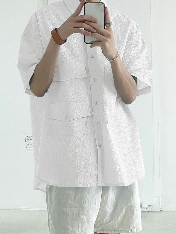 Mens Multi-Pocket Textured Half Sleeve Shirt SKUL07797