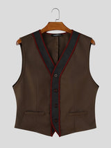 Men's Vintage Gentleman Formal Wedding Contrast Trim V-Neck Waistcoat SKUL83505