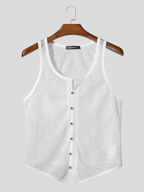 Mens Solid Color Sheer Lace Fitted Tank SKUL09537