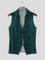 Men's Drawstring Design Leopard Print Waistcoat SKUL54595