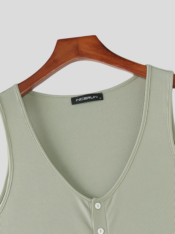 Men's Retro Textured Button-Down Tank SKUL54721