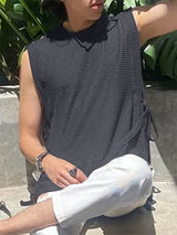 Mens Textured Split Hem Tie Sleeveless Tank SKUL06397