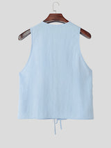 Mens Solid Color Lace-Up Design Casual Tank SKUL13172