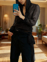 Men's Sheer Mesh Hooded Long Sleeve Shirt SKUL32850