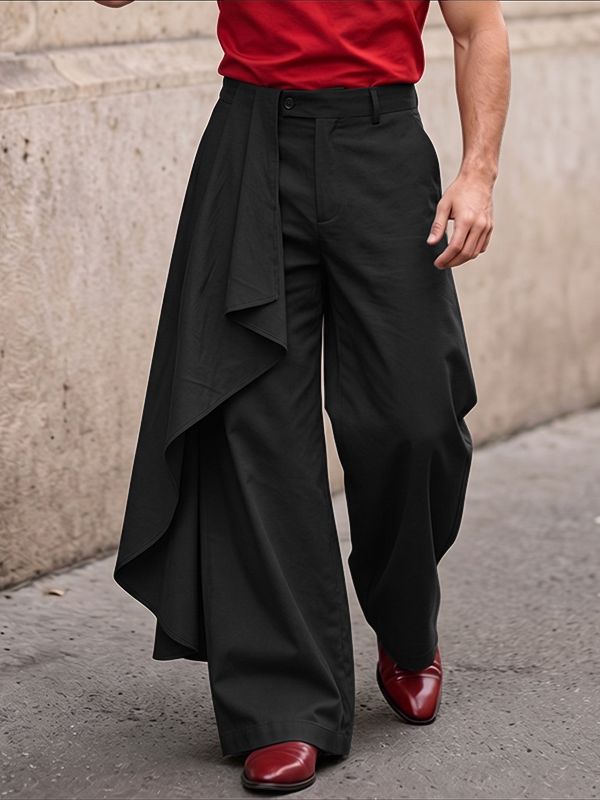 Men's Avant Garde Asymmetrical Draped Overlay Wide Leg Loose Pant SKUL68168