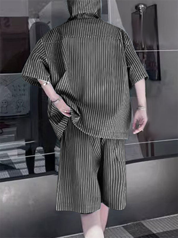 Mens Striped Hooded Casual Two Pieces Outfit SKUL17852