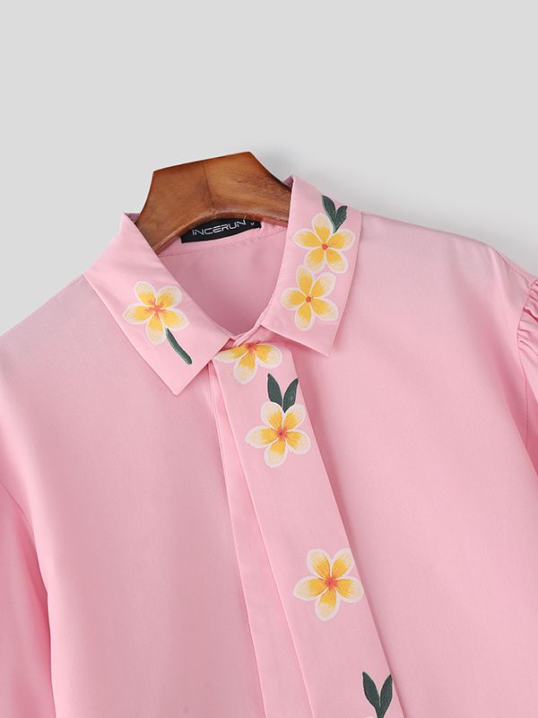 Men's Floral Printed Tie Long Sleeve Shirt SKUL44947