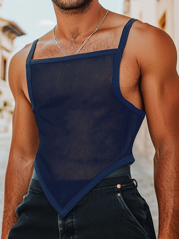 Mens Sheer Mesh Textured Square Neck Tank SKUL11725