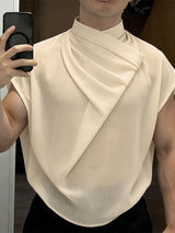 Men's Avant-Garde Asymmetric Draped Cross Wrap Mock Neck Sleeveless Shirt SKUL63993