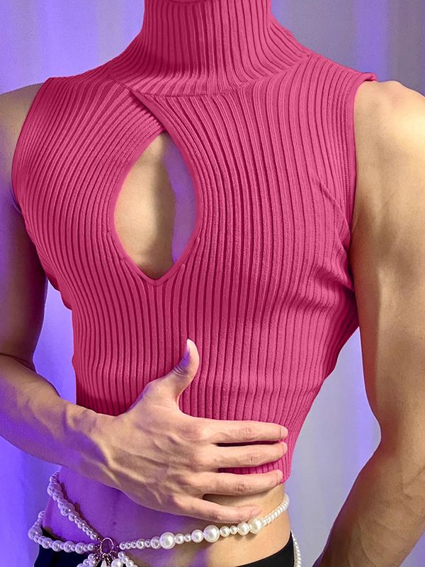 Men's Knit Textured Hollow Cropped Tank SKUL52631