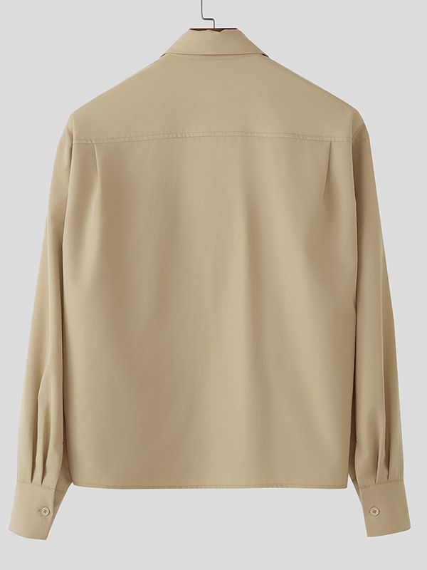 Men's Solid Color Pocket Long Sleeve Shirt SKUL43860