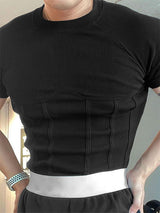 Mens Solid Color Knit Crew Neck Short Sleeve T-Shirt SKUL15154