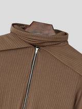 Men's Knitted Textured Lapel Zipper Long Sleeve Bodysuit SKUL45147