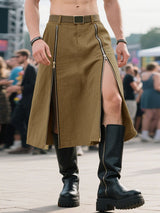 Mens Solid Color Double Zipper Casual Skirt SKUL25726