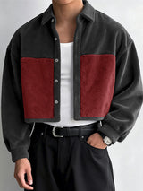 Men's Plush Color Block Long Sleeve Shirt SKUL40161