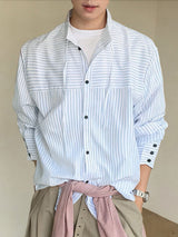 Men's Striped Irregular Long Sleeve Shirt SKUL36393