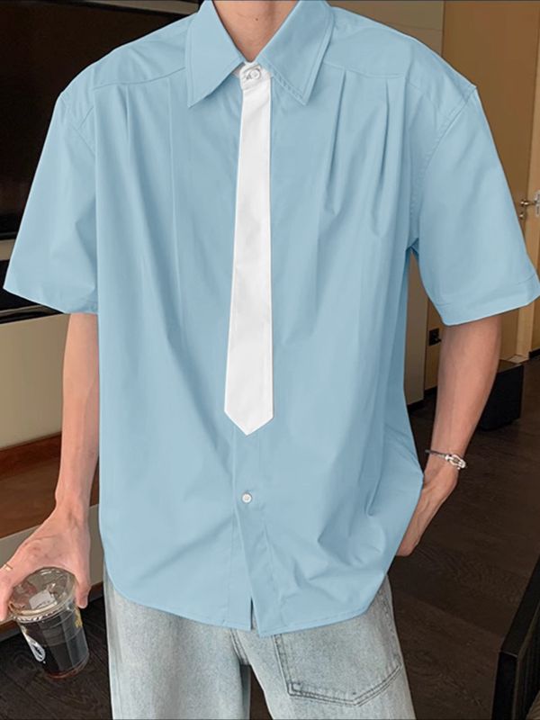 Men's Tie Color Block Short Sleeve Shirt SKUL36462