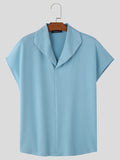 Mens Solid Lapel Casual Cap Sleeve T-Shirt SKUK57381