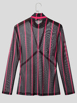 Men's Striped Patchwork Sheer Long Sleeve T-Shirt SKUL23956