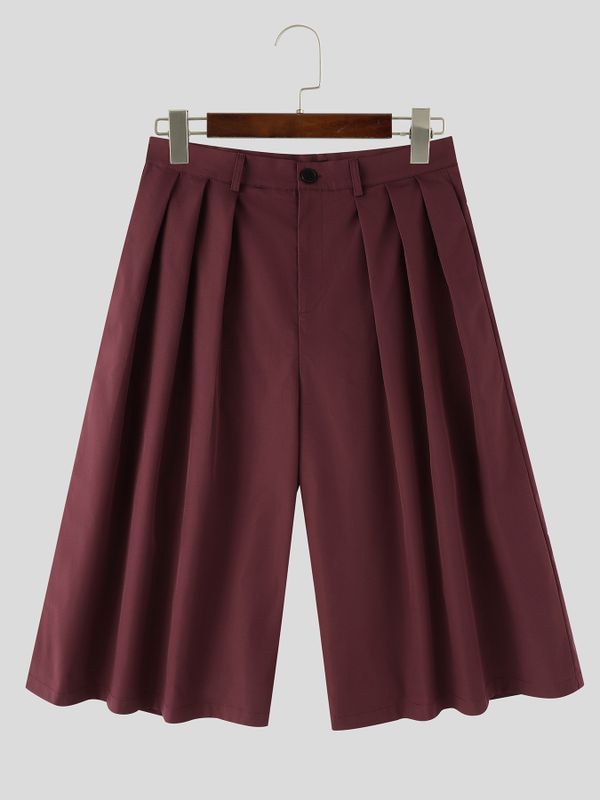 Men's Vintage Cityboy Harajuku Pleated Wide Leg Culotte Short SKUL69345