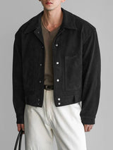 Men's Faux Suede Loose Cropped Long Sleeve Jacket SKUL33858