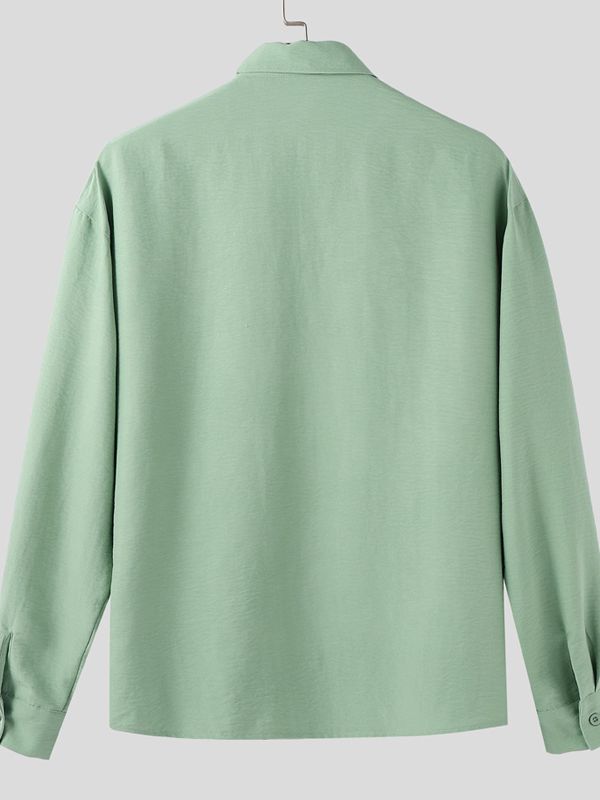 Men's Color Block Patchwork Tie Long Sleeve Shirt SKUL39394